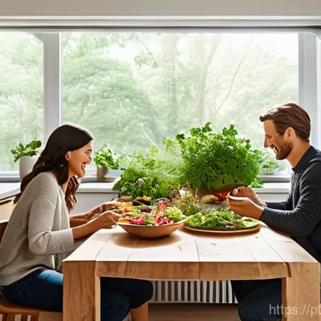곤충단백질 활용 사례 - **Prompt 1: A Vision of Sustainable Family Mealtime**
A happy, diverse family of four (a mother,...