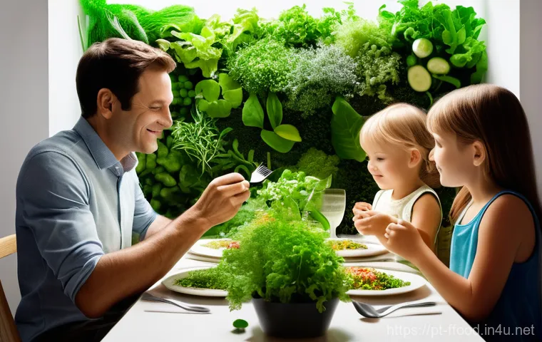 곤충단백질 활용 사례 - **Prompt 1: A Vision of Sustainable Family Mealtime**
    A happy, diverse family of four (a mother,...