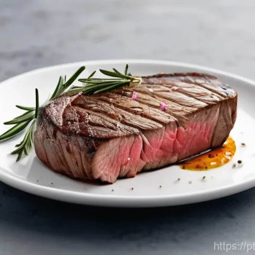고도화된 실험실 재배 기술 - **Prompt for Cultivated Meat:**
"A close-up, high-definition shot of a perfectly seared, juicy c...