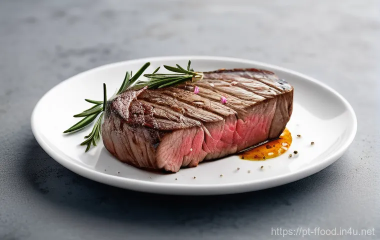 고도화된 실험실 재배 기술 - **Prompt for Cultivated Meat:**
"A close-up, high-definition shot of a perfectly seared, juicy c...