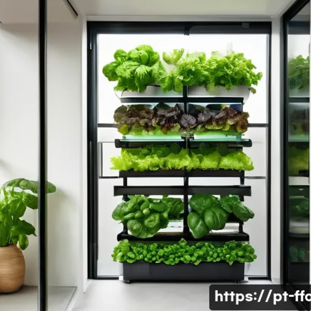 지속 가능한 수경재배 - A modern urban apartment balcony transformed into a compact hydroponic garden with vertical shelves ...
