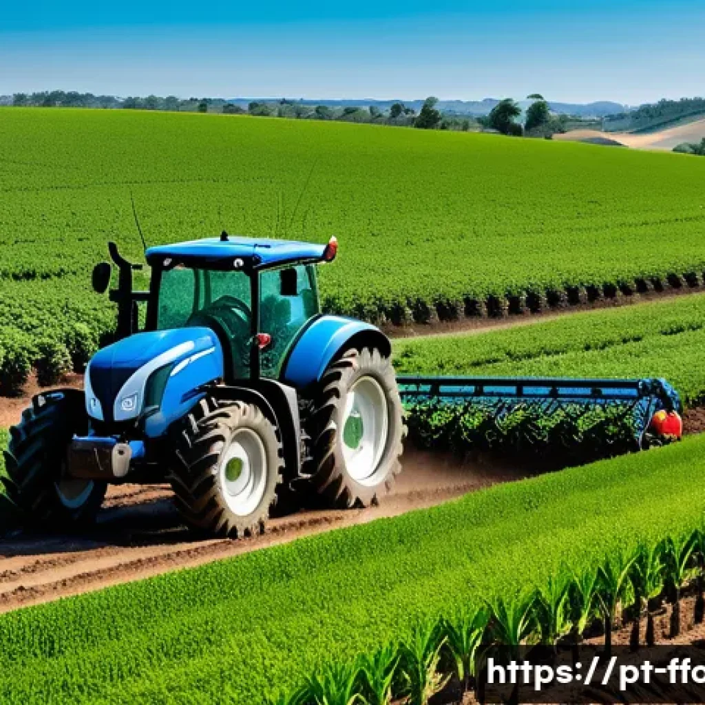 자율 주행 농기계 - A modern autonomous tractor operating in a vast Brazilian soybean field under bright daylight, equip...