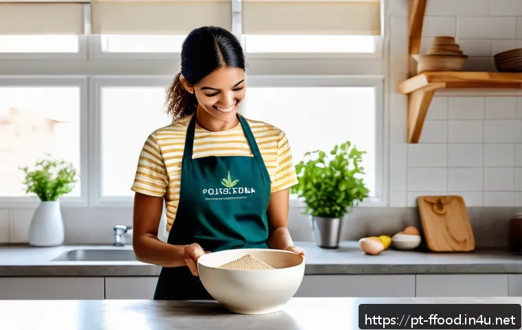 곤충 단백질의 환경적 장점 - A vibrant and detailed kitchen scene in a modern Brazilian home where a young adult woman is prepari...