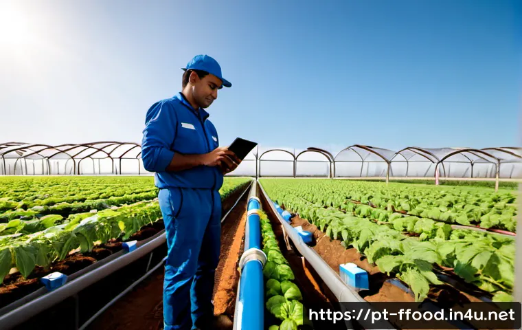 스마트 농업 기술 - Photorealistic smart agriculture scene in Brazil, wide-angle view inside a modern tomato greenhouse ...